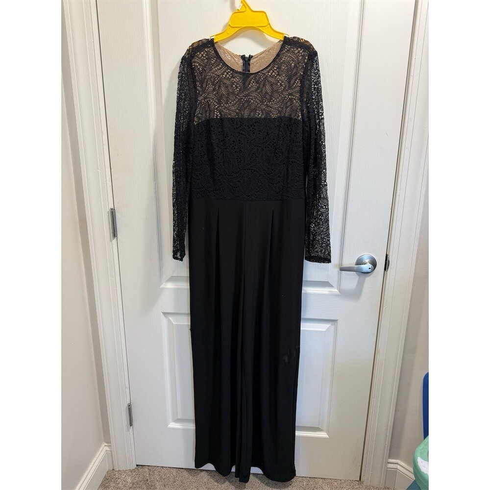 Lauren Ralph Lauren Jumpsuit Womens 12 Black Lace Bodice Long Sleeve
